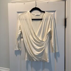 Max Mara Ivory Draped Jersey Blouse | Size XL | Elegant Minimalist Top